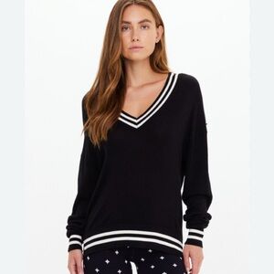 ICY Fashion-Black V-Neck Sweater with White Trim size S